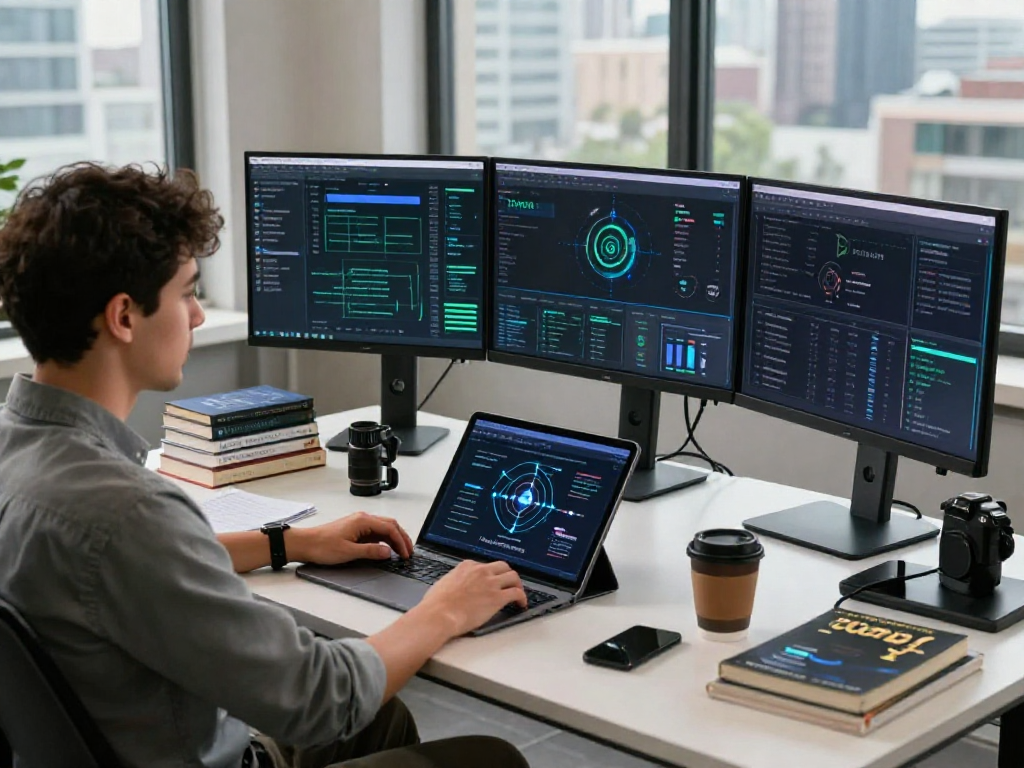 A developer analyzing blockchain data on Tornado Cash, highlighting crypto privacy techniques and advanced zero-knowledge proofs in a modern workspace.