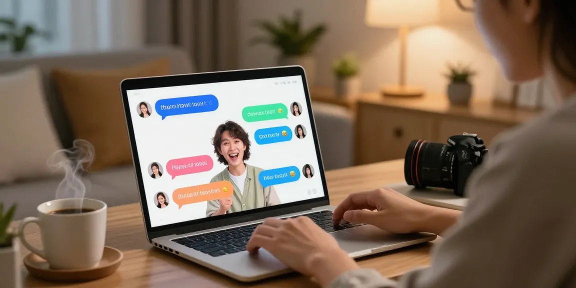 Engaging ai porn chat conversation on laptop in cozy home office.
