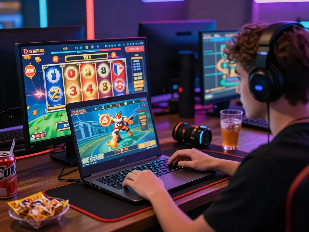 Engaged player enjoying an online game at DEBET with colorful graphics.