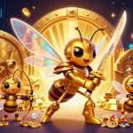 Dhani win game scene showcasing vibrant slot reels and a golden hornet character, enhancing user engagement.